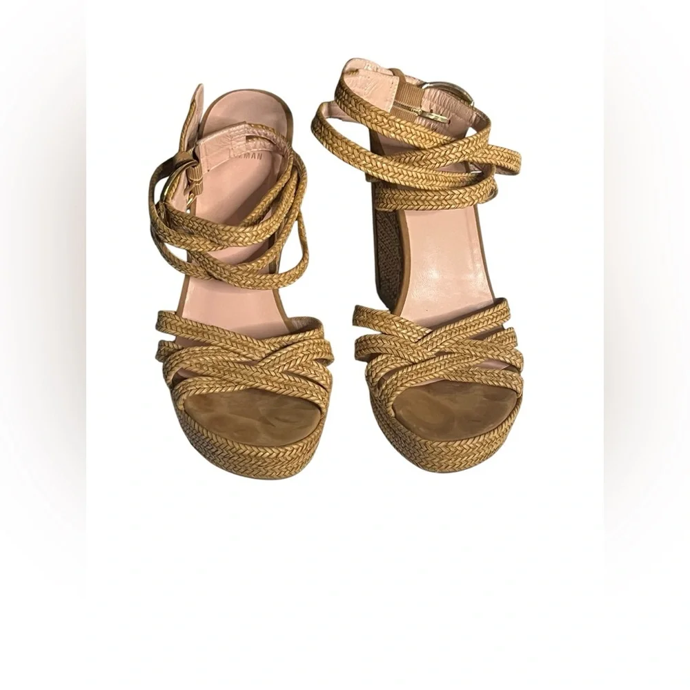Stuart Weitzman Woven Espadrille Wedge Tan Sandals Size 9